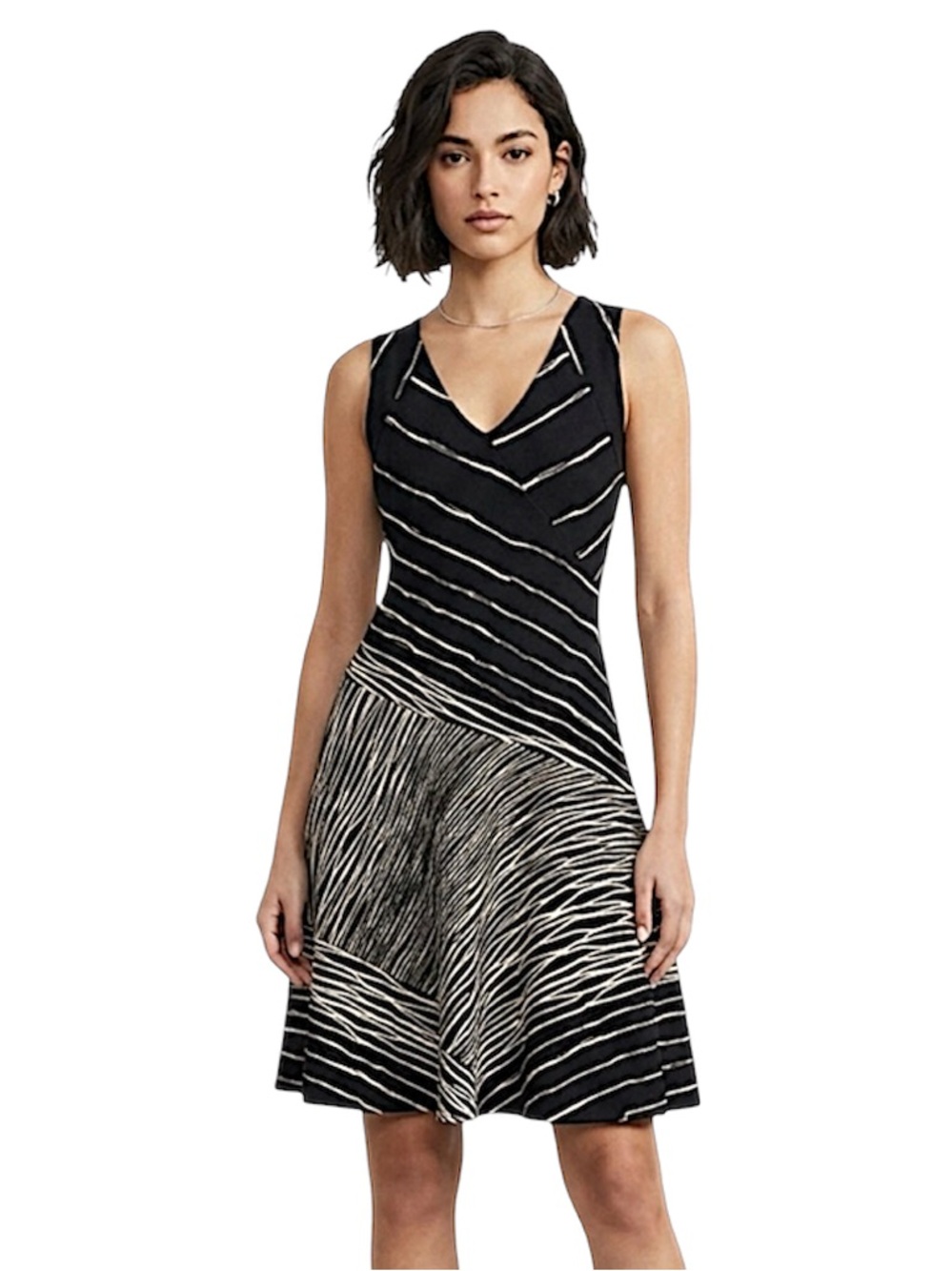 Dress Barn Black Sleeveless Tan Striped Dress Size 6